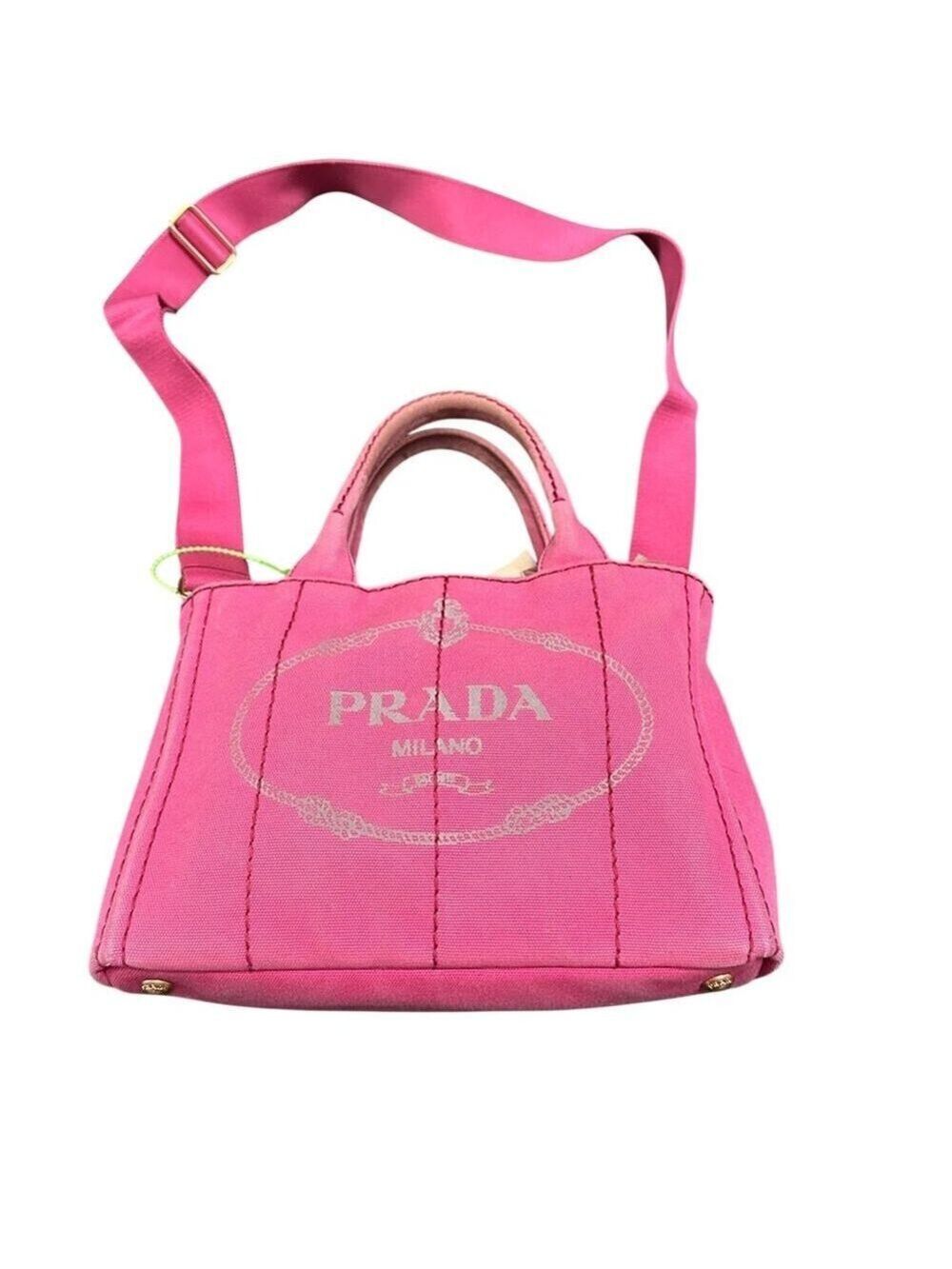 Small Prada Pink Canapa Canvas Tote Bag